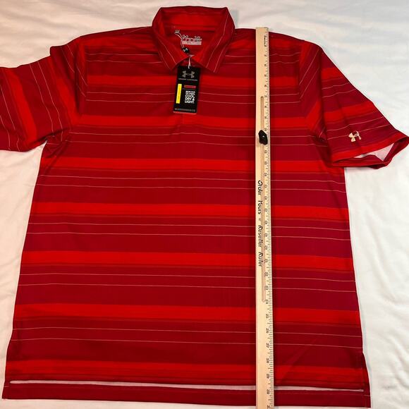 Under Armour UA Polo Men's Size XL Red Striped Shirt Heat Gear Loose Golf NWT - Picture 6 of 16